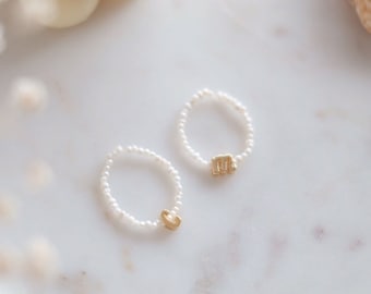 Initial Ring, Pearl Ring, Minimalist Jewelry, Dainty Pearl Ring, Gift for Her, Gift for Mom, Birthday Gift Ideas