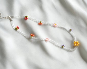 Cherry Beaded Necklace, Choker Necklace, Summer Necklace, Fruity Necklace