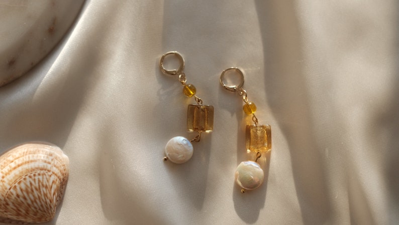 Dangle Pearl Earrings Hoop Earrings Beaded Drop Earrings Gift for Mom Gift For Her Birthday Gift Bridal Showers image 1