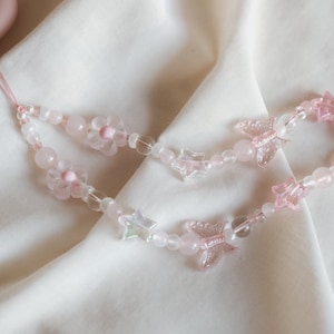 Beaded Phone Charm, Phone Strap, Pink, Gift for her