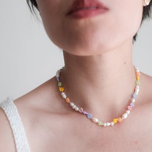 Pearl Necklace for Women Choker Necklace Colourful Necklace for Flower Girls Gift for Her image 5