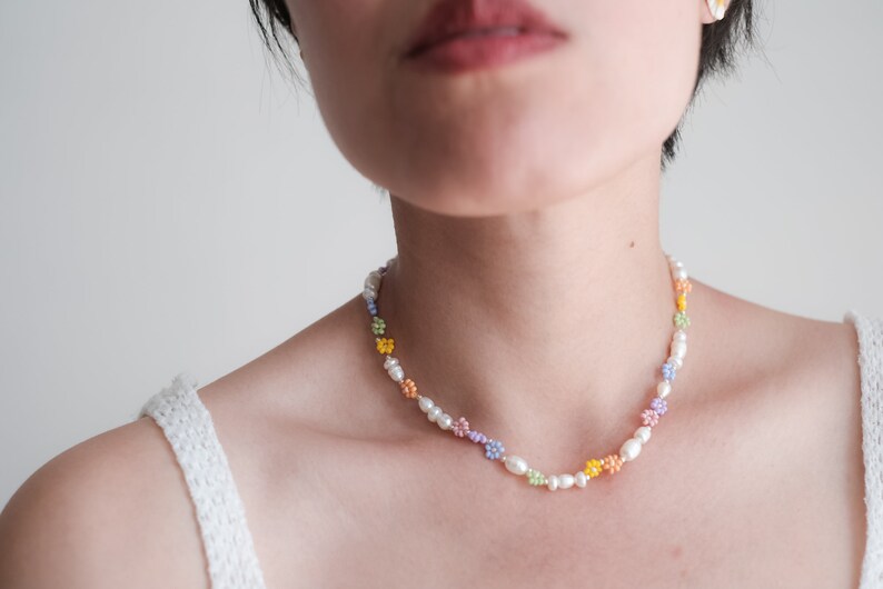 Pearl Necklace for Women Choker Necklace Colourful Necklace for Flower Girls Gift for Her image 5