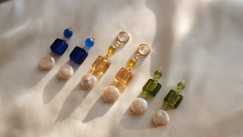 Dangle Pearl Earrings Hoop Earrings Beaded Drop Earrings Gift for Mom Gift For Her Birthday Gift Bridal Showers image 3