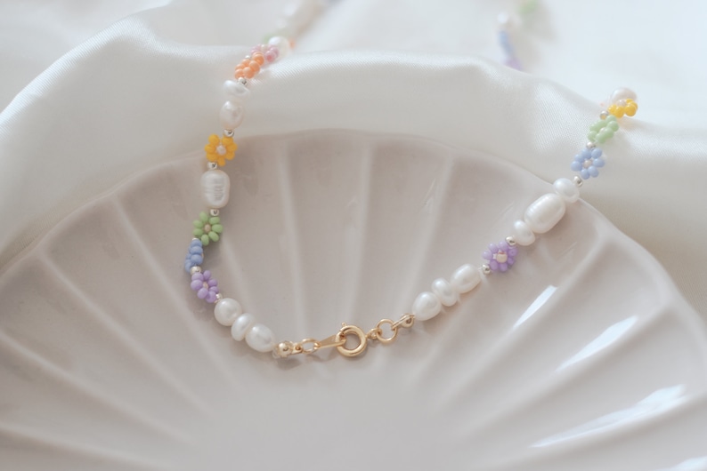 Pearl Necklace for Women Choker Necklace Colourful Necklace for Flower Girls Gift for Her image 4