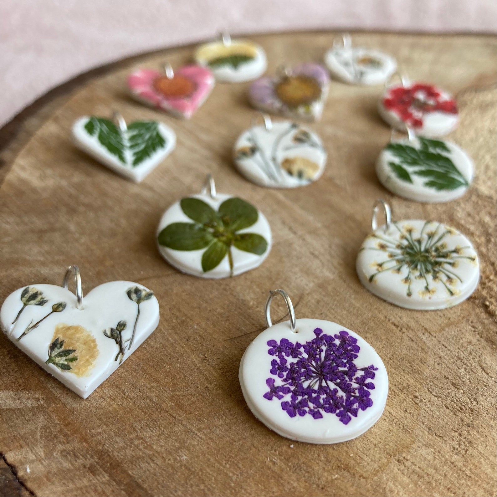 Pressed flower polymer clay necklaces polymer clay necklaces Etsy