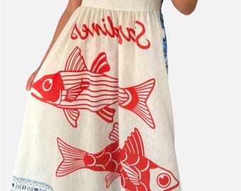 Women’s Summer La Dolce Vita Ibiza Midi dress Resort Wear Sardine Dress Mediterranean Style