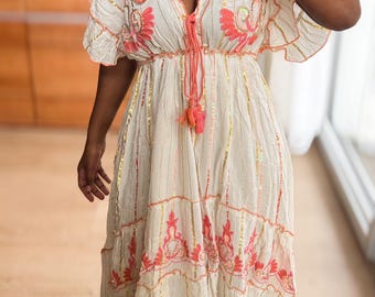 Damen Boho Sommer Hippie Ibiza Wedding Maxikleid