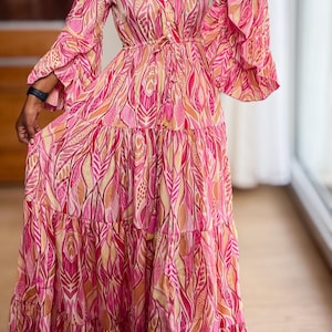 Damen Sommer Boho Hippie Ibiza Seide Maxikleid