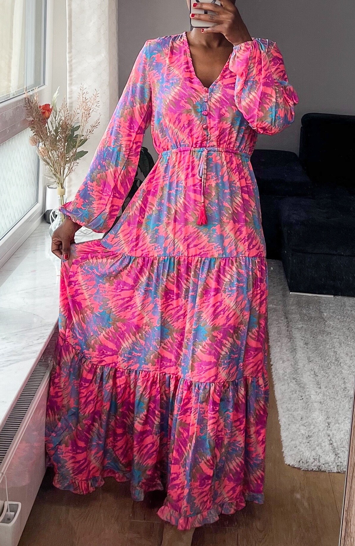 Damen Sommer Boho Hippie Ibiza Viskose Maxikleid