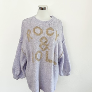 Damen Herbst Winter Oversize Kuscheliger Strickpullover Rock & Roll