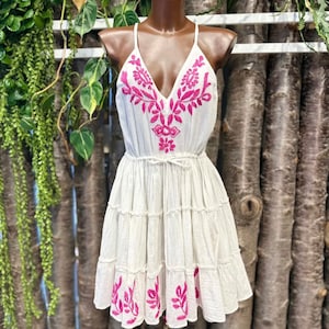 Damen Sommer Boho Hippie Ibiza Wedding Minikleid