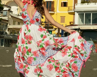 Antica Sartoria Women's Summer Boho Hippie Ibiza Maxi Dress Resort Wear