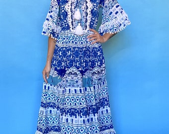 Antica Sartoria Damen Sommer Boho Hippie Ibiza Maxikleid