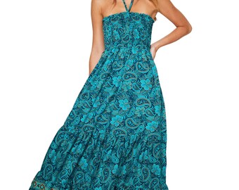 Damen Boho Neckholder Maxikleid