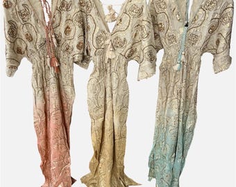 Women’s Boho Summer Hippie Ibiza  Maxi dress with gold print resort wear holiday Wedding