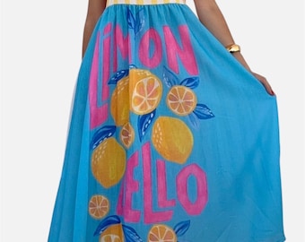 Women’s Summer Limoncello Lobster Print Midi Dress: Mediterranean Resort Wear, Made in Italy