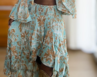 Boho Maxi Skirt and Crop Top Set, Viscose Summer Outfit, Hippe Resort Wear