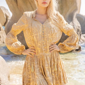 Damen Boho Sommer Hippie Ibiza Minikleid