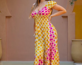 Damen Sommer Boho Hippie Ibiza Viskose Maxikleid