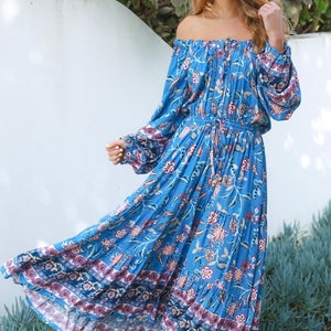 Damen Boho Sommer Hippie Ibiza Midikleid