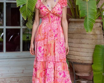 Damen Sommer Boho Hippie Ibiza Viskose Maxikleid