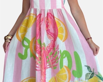 Women’s Summer La Dolce Vita Ibiza Midi dress Resort Wear lobster Dress Mediterranean Style