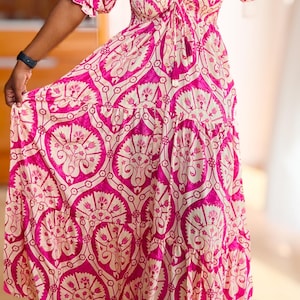 Damen Sommer Boho Hippie Ibiza Seide Maxikleid