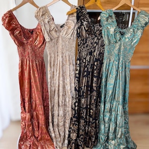 Damen Sommer Boho Hippie Ibiza Seide Maxikleid