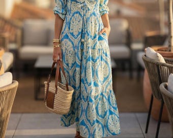 Off Shoulder Maxi Dress, Floral Boho Hippe, Summer Vacation Style