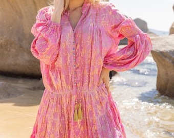 Damen Boho Sommer Hippie Ibiza Minikleid