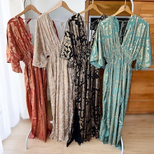 Damen Sommer Boho Hippie Ibiza Seide Maxikleid