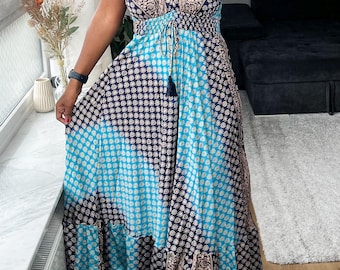 Boho-Maxikleid mit Spaghettiträgern, geblümtes Boho-Sommerkleid aus Seidenmischung