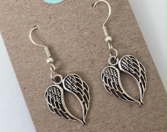 Silver Wings Charm Drop Earrings
