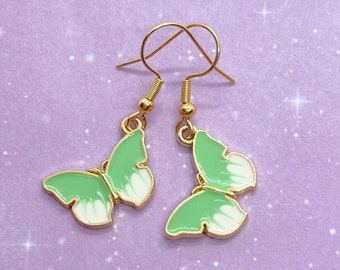 Butterfly Drop Oorbellen Leuke Kawaii Gold Tone Hypoallergene Clip-on of Haak Opties Beschikbaar
