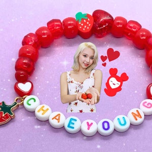 Twice Chaeyoung Kandi Bead Stretch Bracelet with Optional Charms | Kpop Girl Group Member Inspired | Accessory or Gift for Once