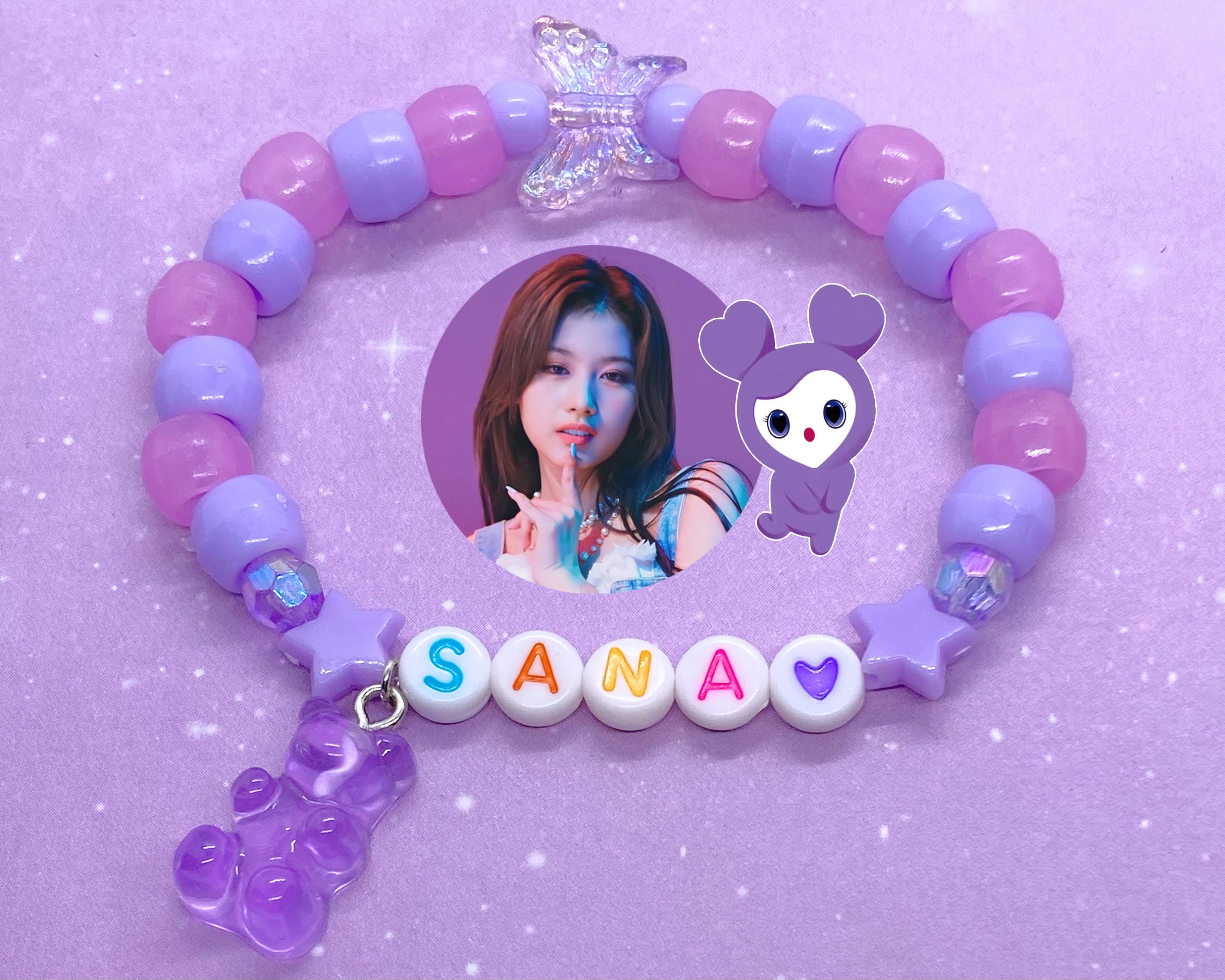 Twice Sana Kandi Bead Stretch Bracelet with Optional Gummy Bear Charm | Kpop Girl Group Member Inspired | Accessory or Gift for Once