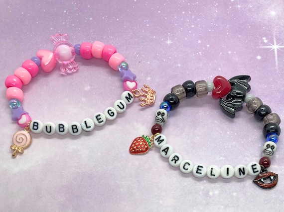 Bubbline Kandi Bracelet Set with Cute Charms Inspired by Adventure Time Marceline Vampire Queen and Princess Bubblegum