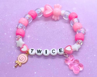 Twice Kandi Bead Stretch Bracelet with Lollipop or Gummy Bear Charm | Kpop Girl Group Inspired