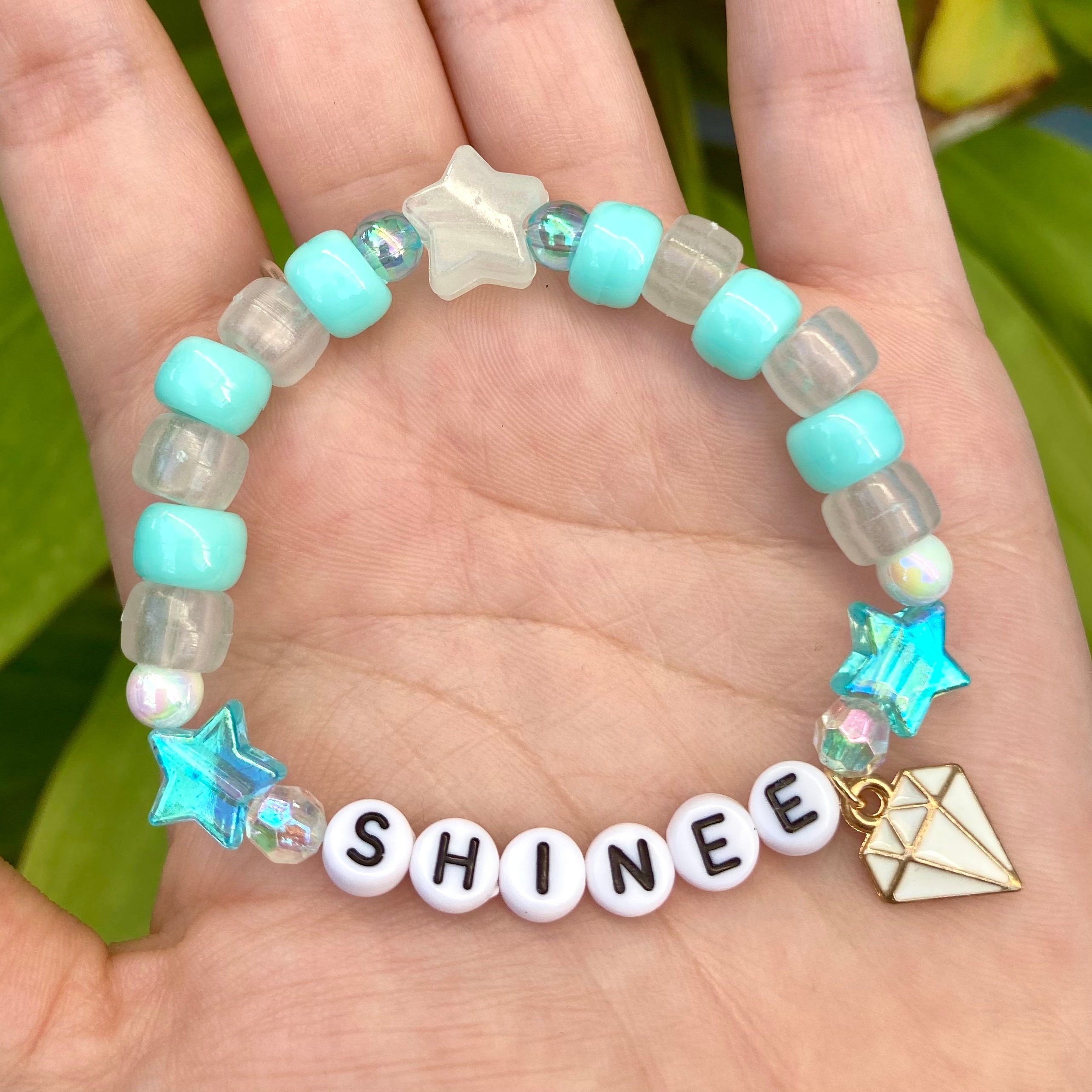 Shinee Pearl Aqua Friendship Kandi Bracelet With Glow-in-the