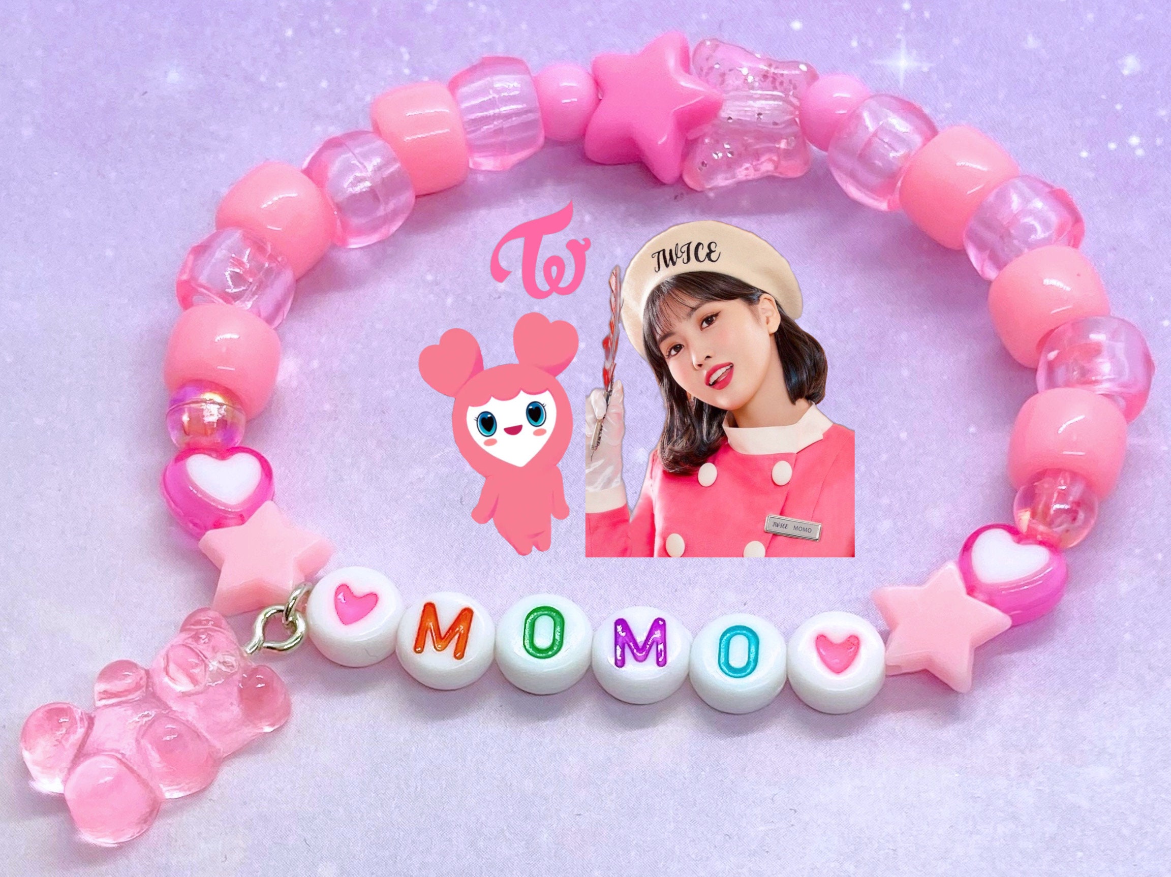 Twice Momo Kandi Bead Stretch Bracelet With Optional Charms | Kpop