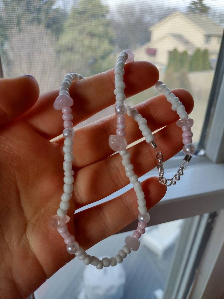 Pink Lovers Rose Quartz Beaded Choker 