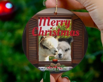 Custom Christmas Animal Ceramic Ornament Round