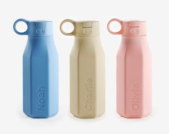 Personalized Kids Water Bottle: 350ml Hexagonal Silicone, School Drink Bottle