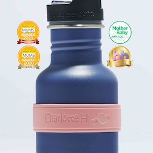 Personalised Bottle Band / Silicone Name Bands for Bottles / Gifts for Kids / Choose Your Colour, Font and Icon