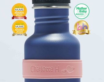 Personalised Bottle Band / Silicone Name Bands for Bottles / Gifts for Kids / Choose Your Colour, Font and Icon