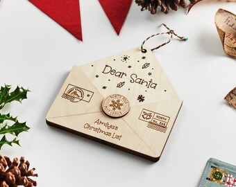 Personalised Wooden Santa Wishlist Envelope, Personalized Christmas Wishlist, Letter to Santa, Father Xmas Letter, Xmas List Envelope