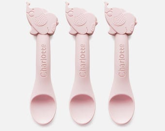 Personalized Elephant Baby Spoons: Silicone Weaning Spoon Set
