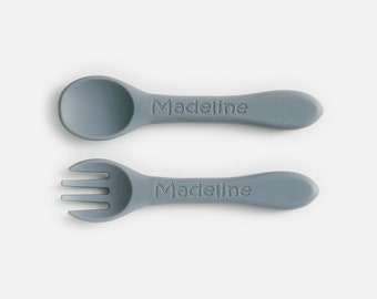 Silicone and Spoon Set Personalised/Baby Shower Gift/Newborn Baby Gift/Toddler Cutlery/Personalised Baby Cutlery/Cheap Baby Gift