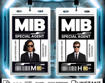 MIB Agent M & H x2 Special Agent Men In Black ID Badge Card Cosplay Halloween Costume Name Tag Printable PDF file Download Pdf Alien Instant