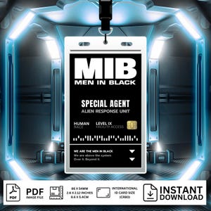 MIB Special Agent Men In Black ID-badgekaart Cosplay Halloween-kostuum Naamplaatje Afdrukbaar pdf-bestand Download pdf-afbeelding Alien Instant